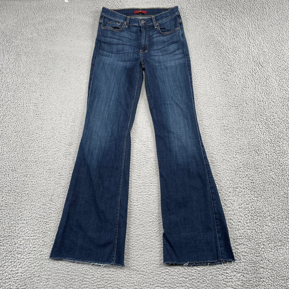 7 For All Mankind Jeans Womens 29 Blue Ginger Flare Raw Hem Stretch Denim